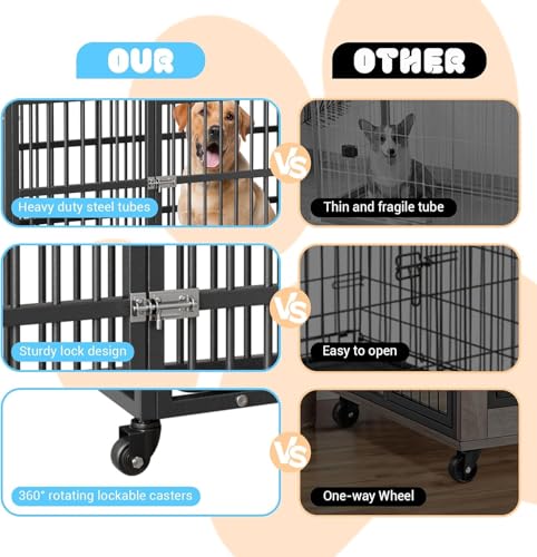 Heavy Duty Metal Dog Crate with Lockable Wheels and Removable Tray P6178