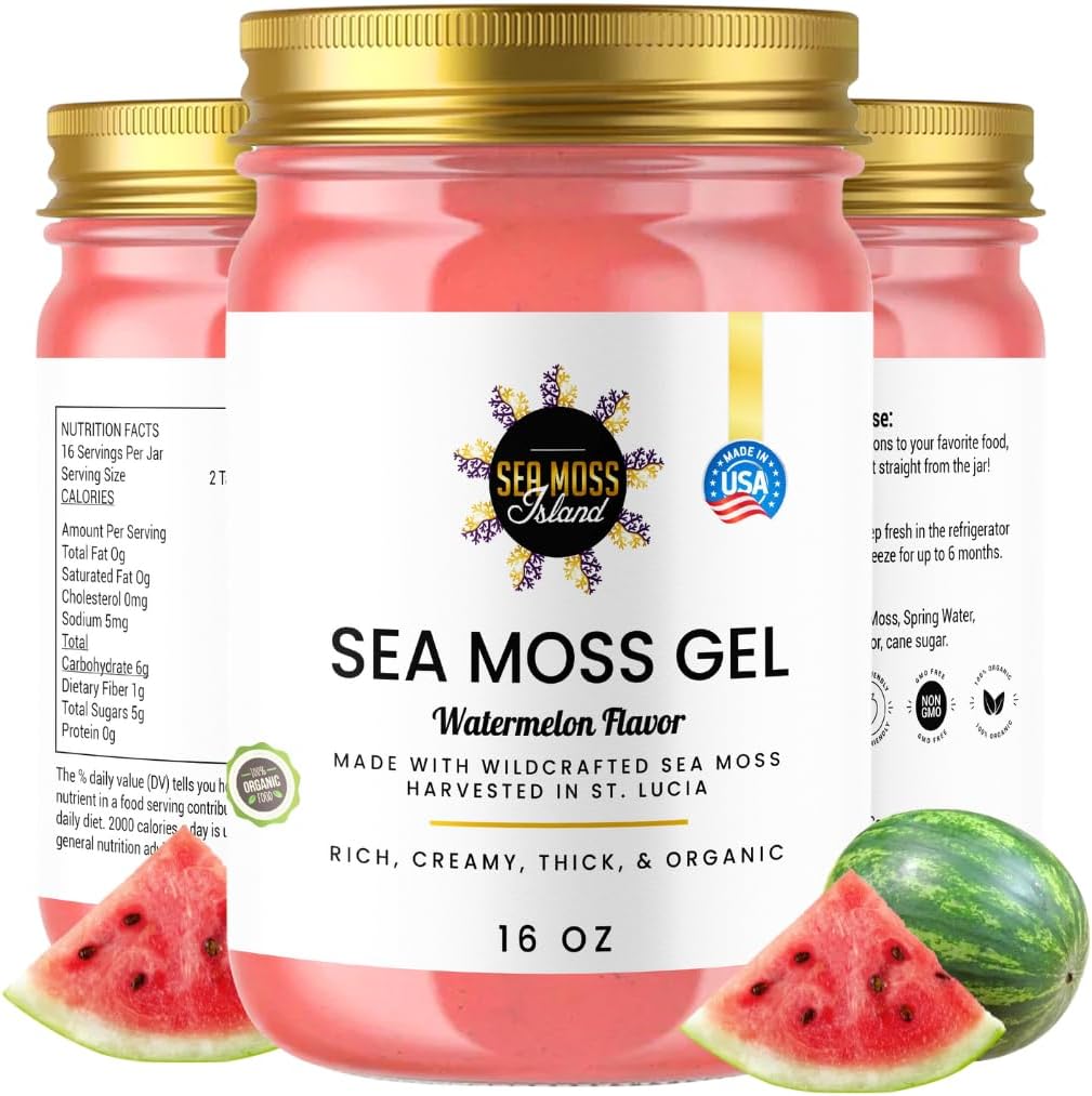 Watermelon Sea Moss Gel Wildcrafted Irish Seamoss Gel Vegan Vitamin Supplement - Pack of 1-16oz N422