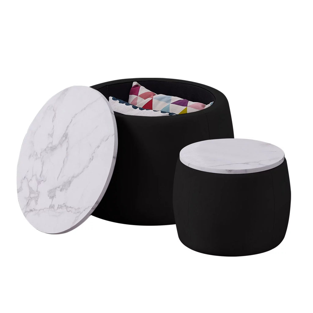 Set of 2 Round Storage End Table Black B5196