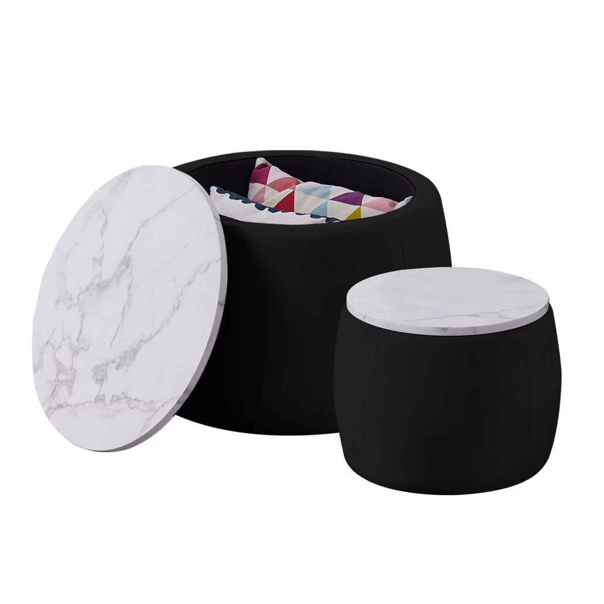 Set of 2 Round Storage End Table Black B5196