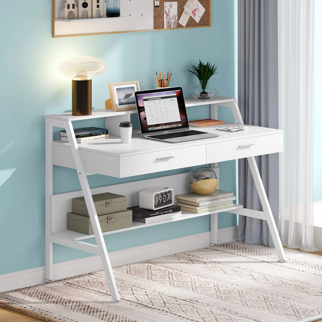 47 Inch Computer Desk with 2 Drawers and Hutch Shelf P814