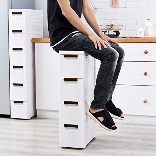 Narrow Storage Drawer Cart with Slide Out Drawer, Plastic Storage Tower with Wheels X540
