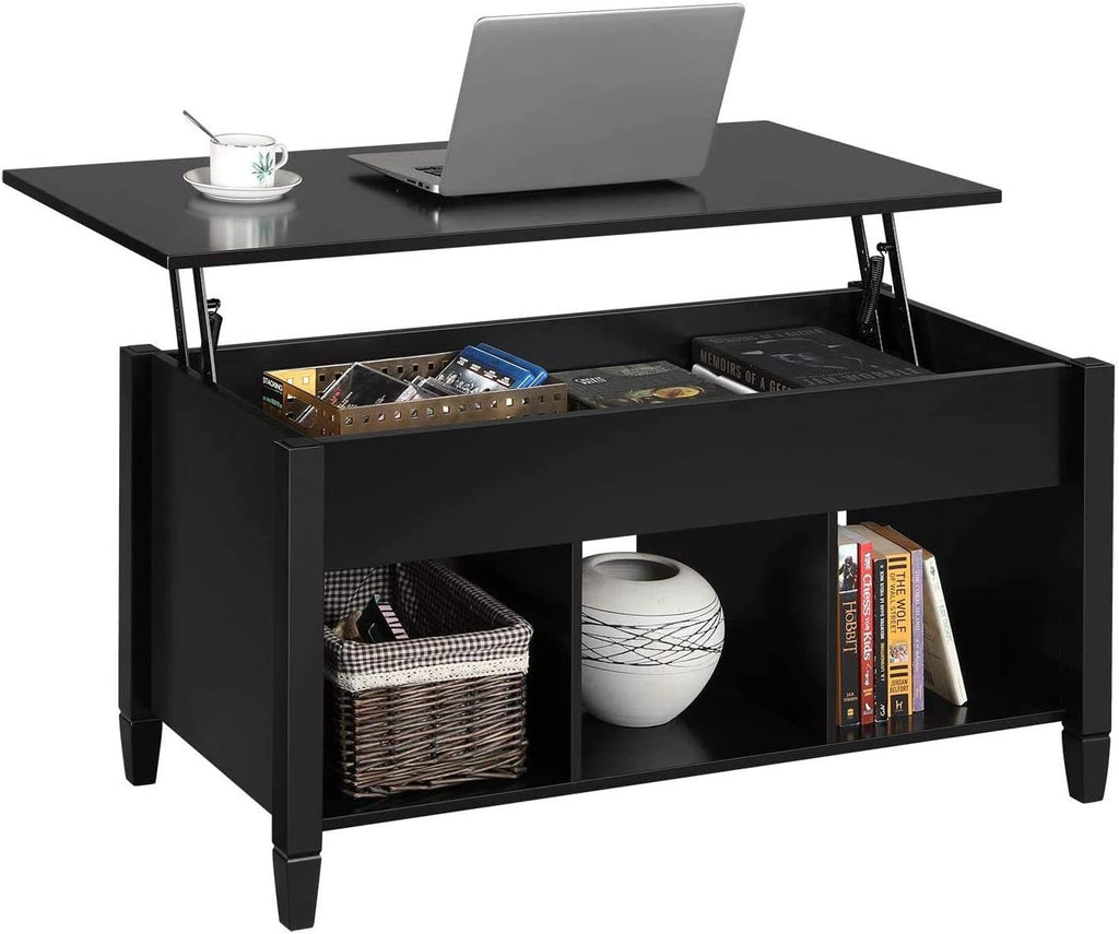 Black Lift Top Wood Coffee Table with Storage Shelf G9168