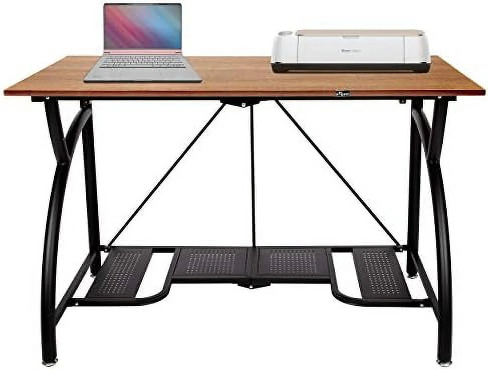 Folding Wooden Computer Desk with Bottom Shelf Black S195846
