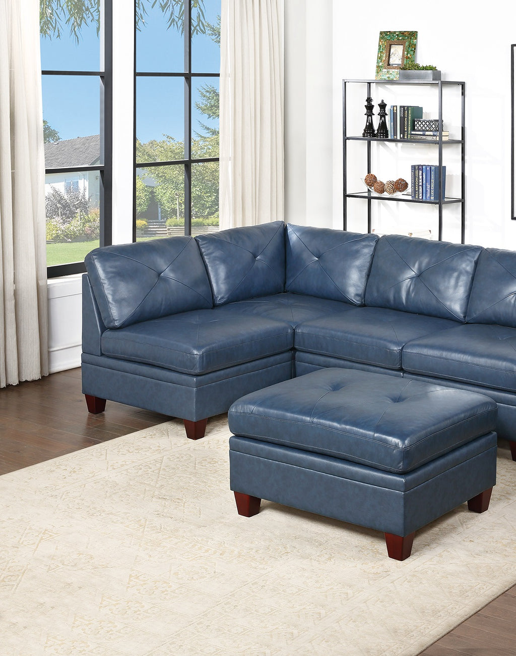 Genuine Leather Armless Chair Ink Blue Tufted Seat C66458