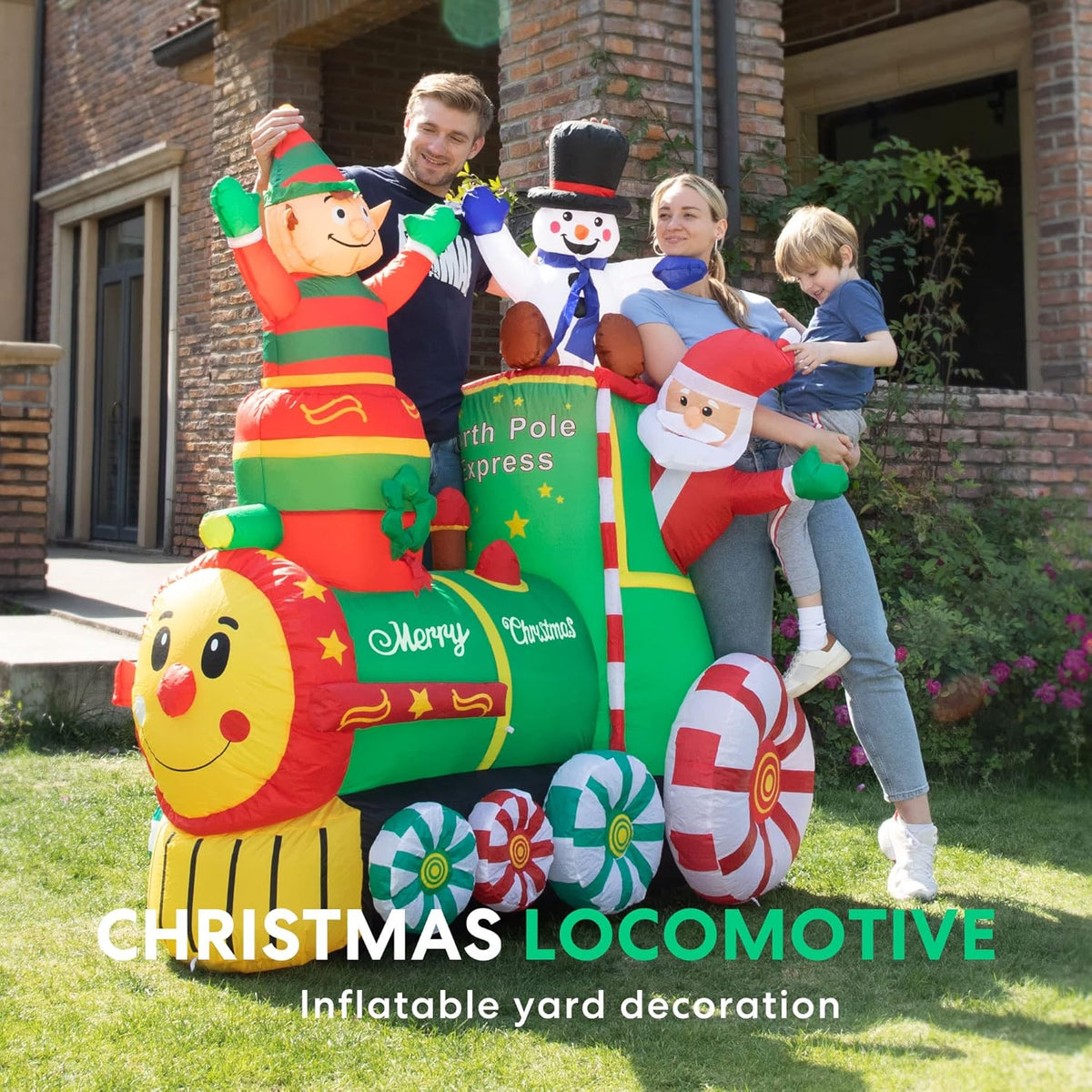 6ft Height Christmas Inflatable Santa Claus with Elf and Snowman Built-in LED Lights I741732