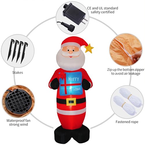 8FT Inflatable Santa Claus with Gift Box and LED Lights E2689