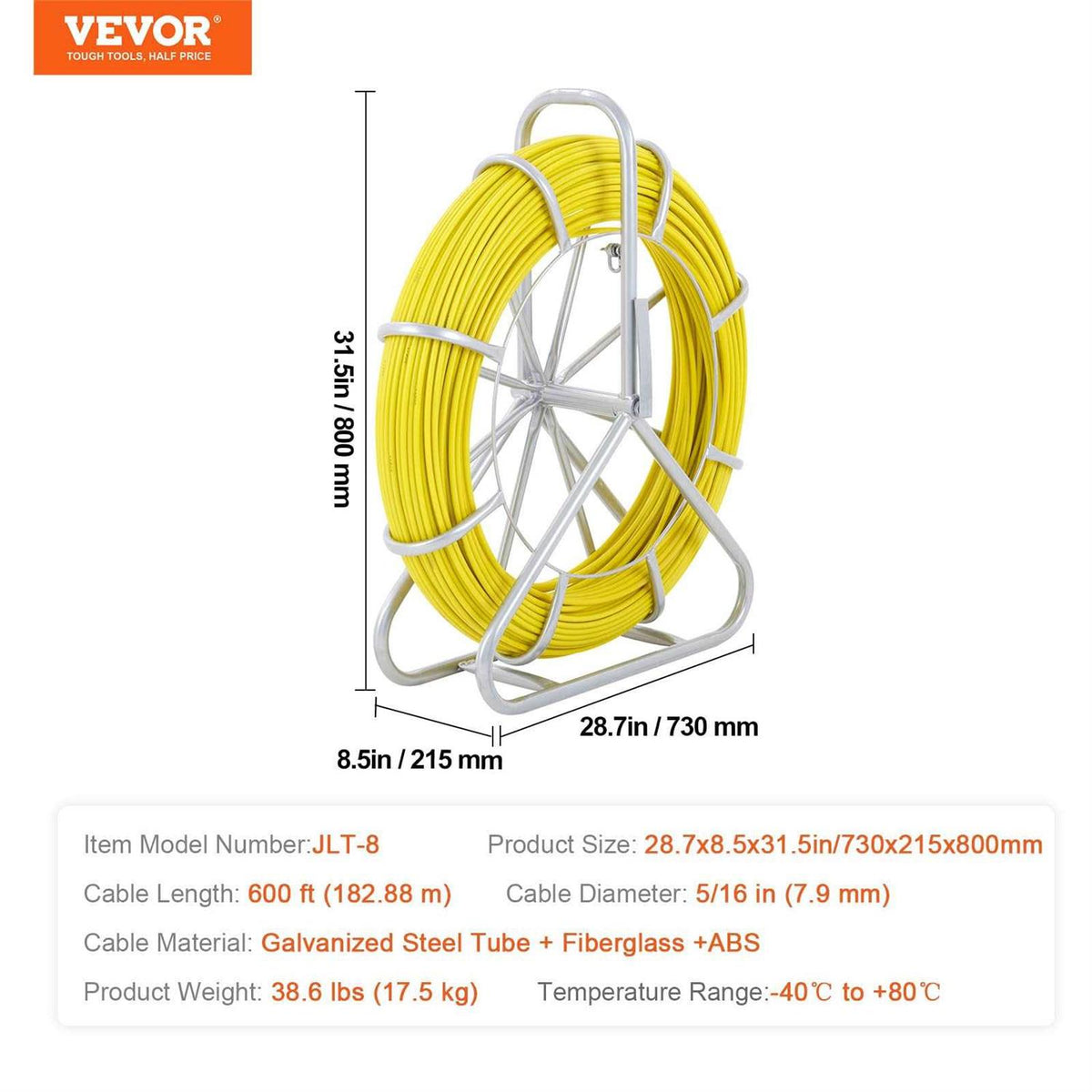 600 ft. x 5/16 in. Non-Conductive Fiberglass Fish Tape with Steel Reel Stand S595
