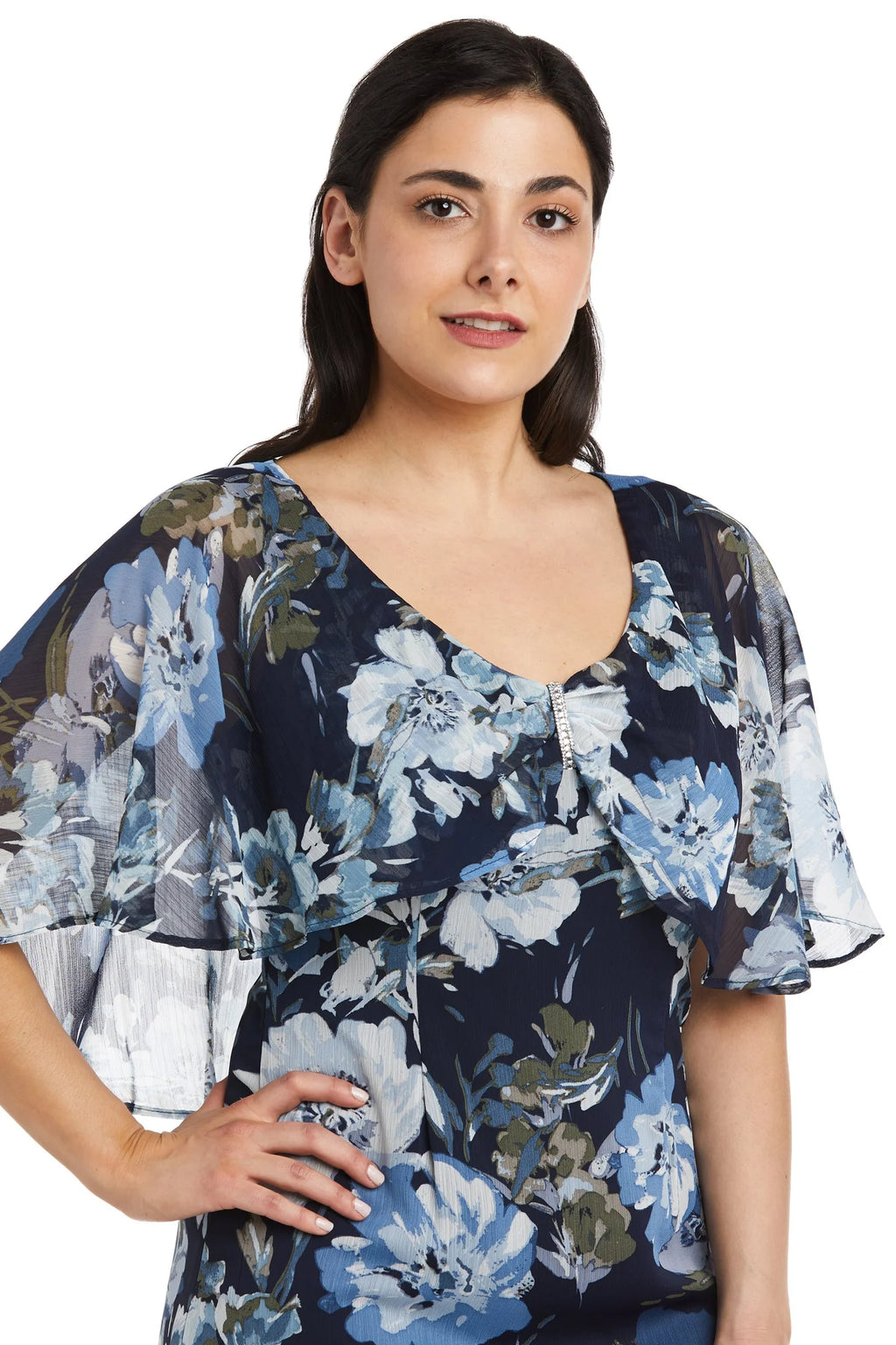 Petite High-Low Chiffon Capelet Flounce Dress I4989