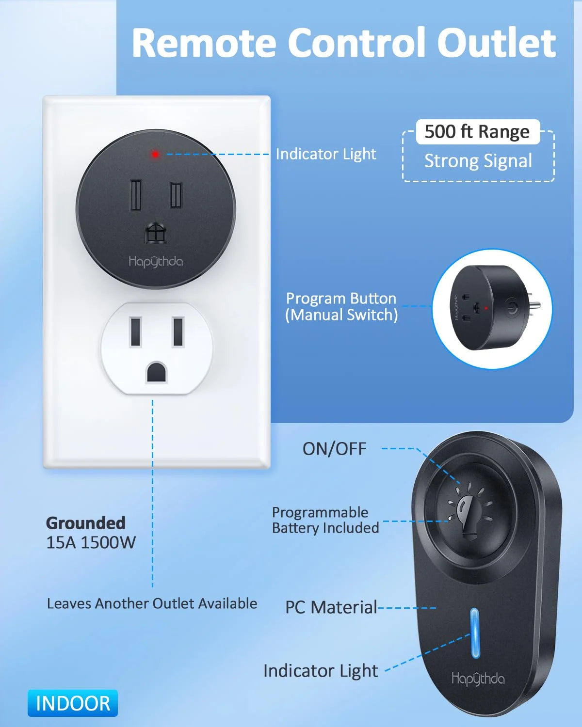 Black Wireless Remote Control Electrical Outlet Switch, 15A/1500W L739