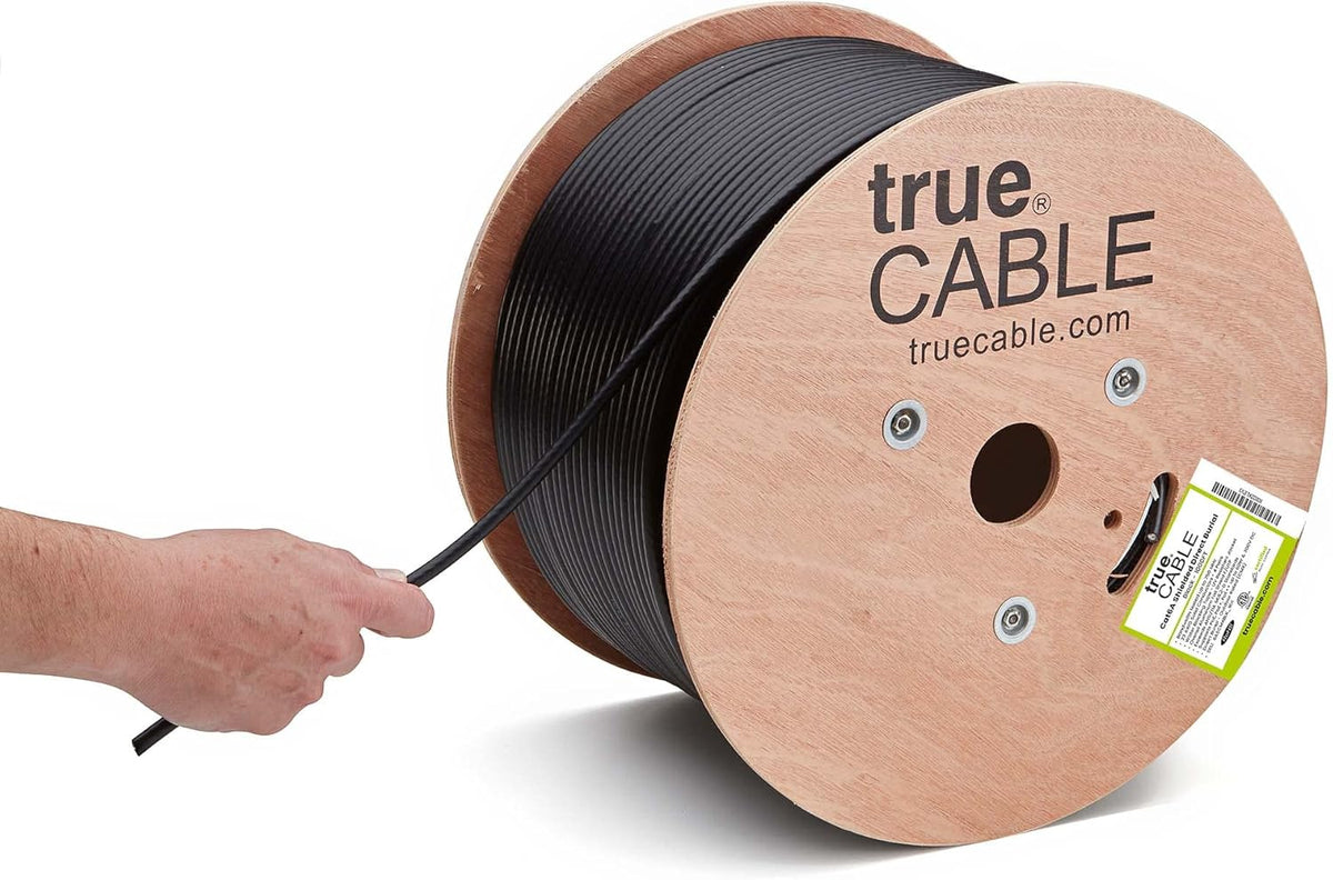 1000ft Black 23AWG Solid Bare Copper Shielded Cat6A Bulk Ethernet Cable T6237