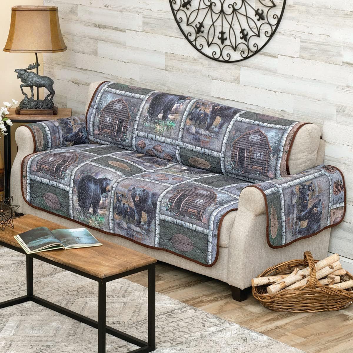 Bear Cabin Scenes Sofa Cover J5606