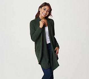 Dark Green Rib Long Sleeve Cardigan P110563