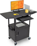 Black Height Adjustable Utility Cart with Locking Cabinet and Drop Leaves E961