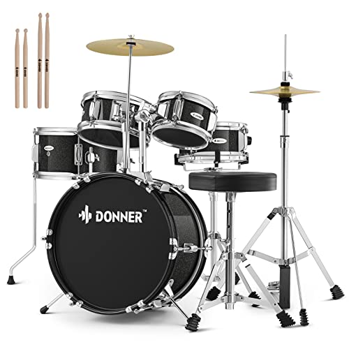 5-Piece 14 inch Full Size Junior Drum Kit Metallic Black Z49780