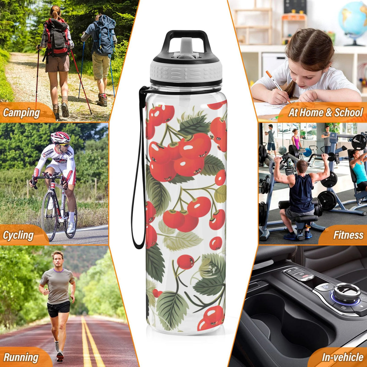 Cherry Fruits with Leaves 32oz Tritan Leakproof Sports Bottle O80639