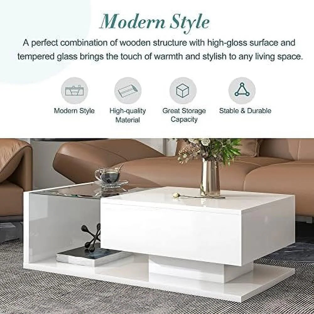 White Black 2-Layer Coffee Table with Removable Tray Q44030