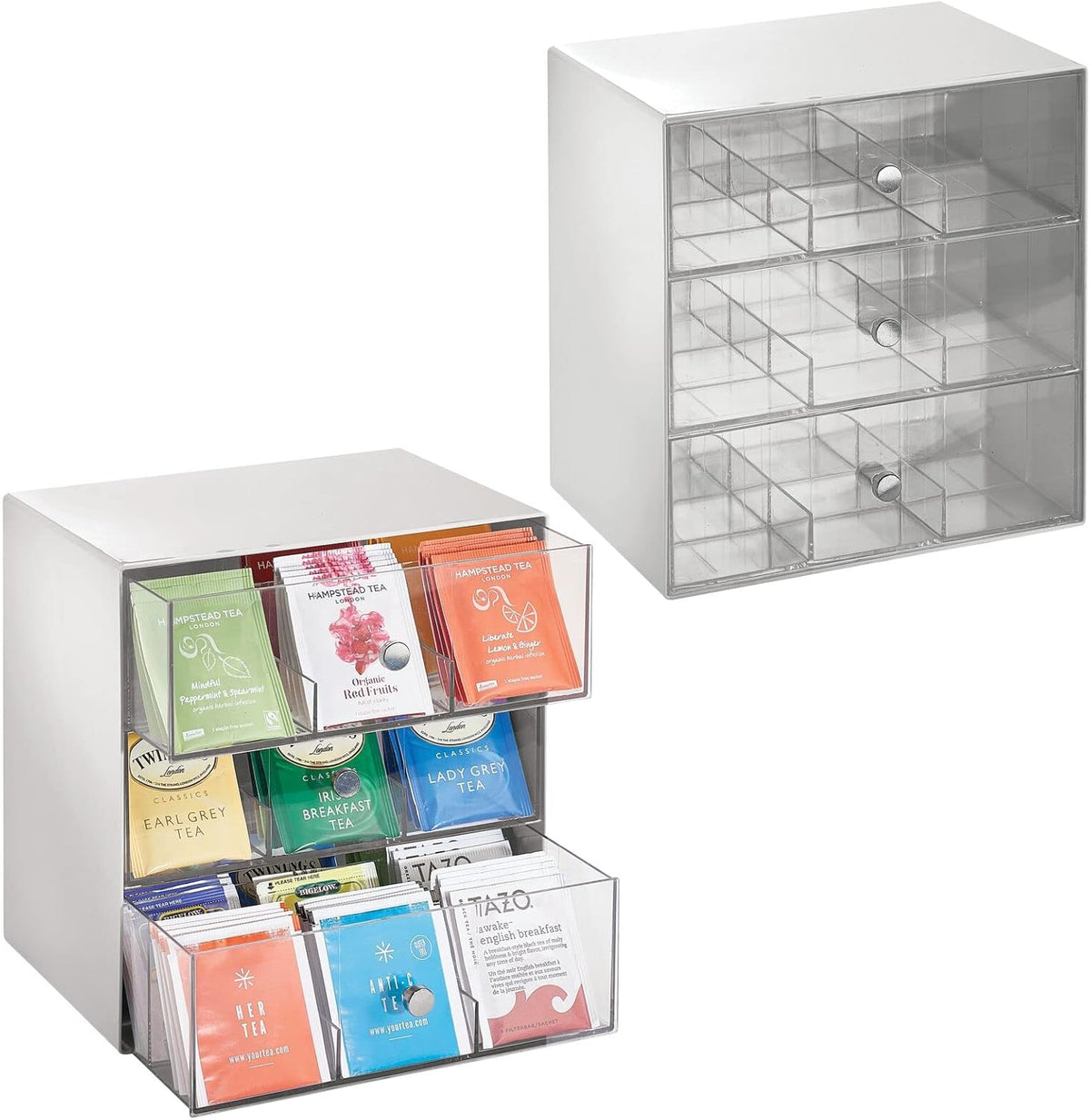 White/Clear Plastic 3 Drawer Tea Bag Caddy Box Storage Container Organizer Holder U734