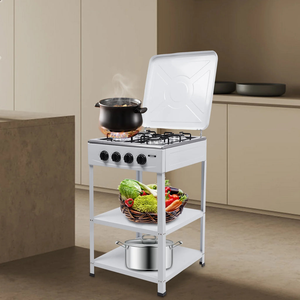 Portable 4 Burner Gas Stove with Support Leg Stand and Storage Rack R963546
