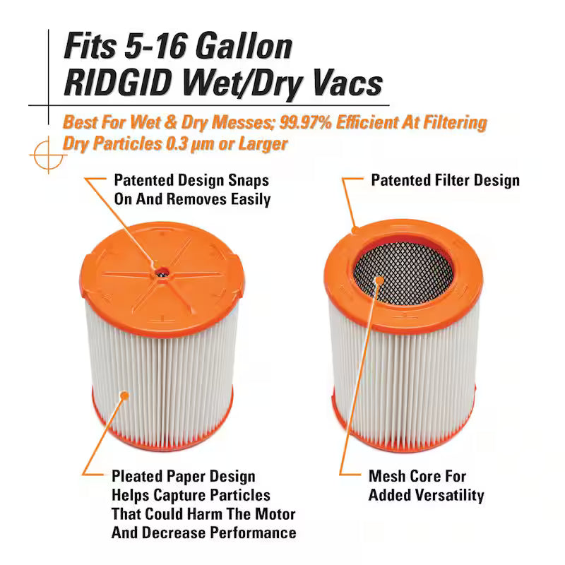 HEPA Wet/Dry Vac Replacement Cartridge Filter 2-Pack U606574