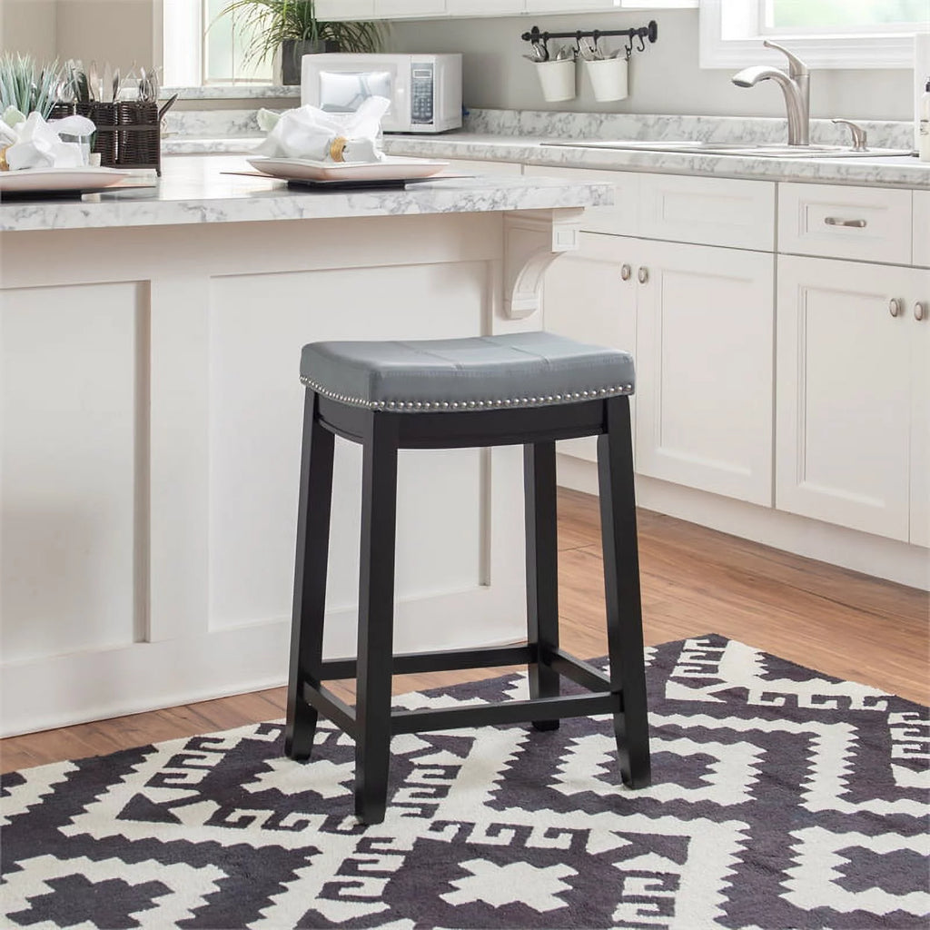 Gray Faux Leather Wood Backless Counter Stool N780697