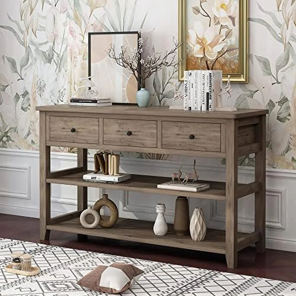 Grey 3 Tier Console Table with 3 Drawers and Shelves X237397