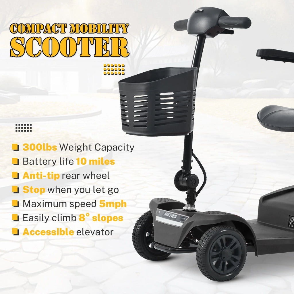 Heavy Duty 4-Wheel Mobility Scooter with Front & Rear Light, Black Y5489