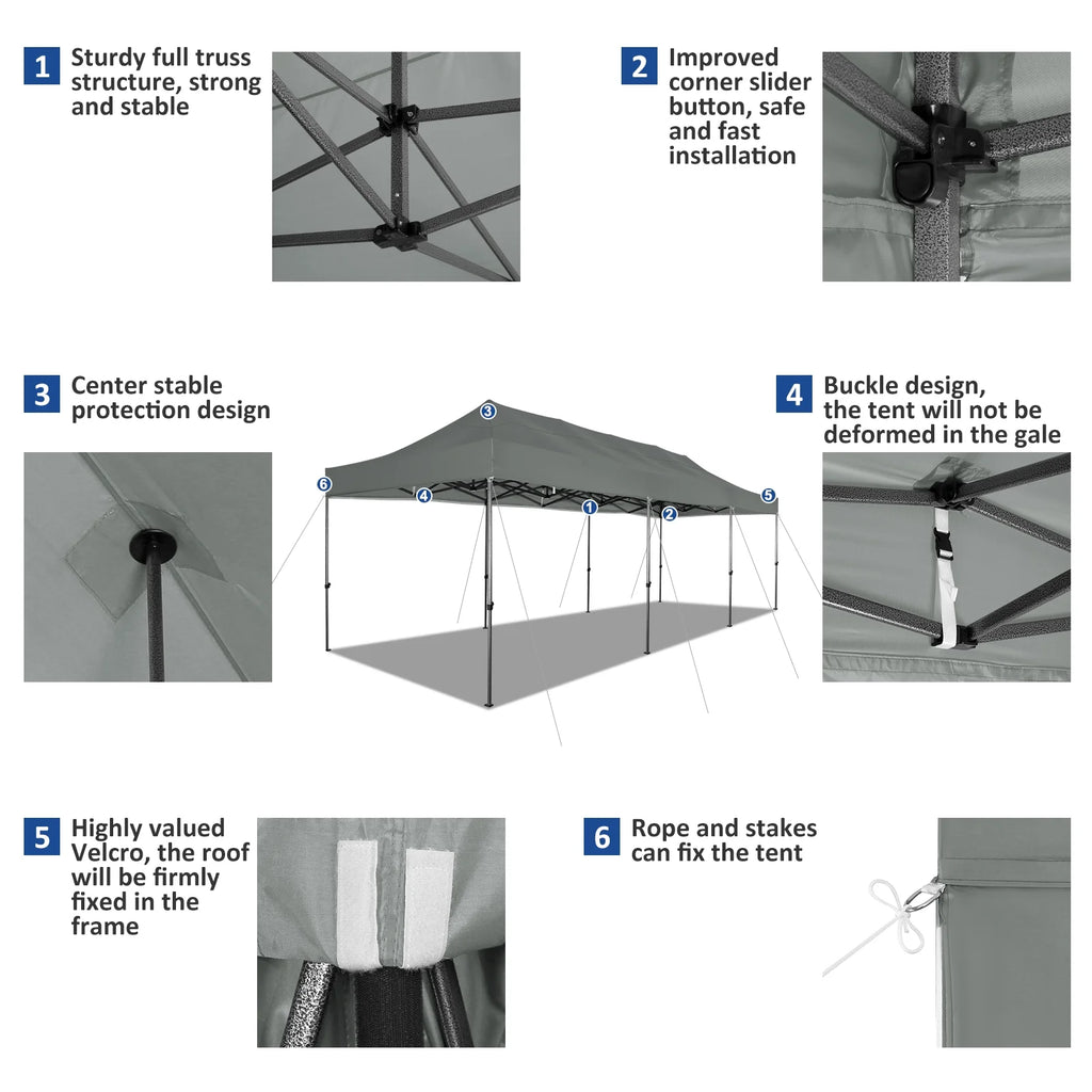 10'x30' Heavy Duty Pop Up Canopy Tent with 8 Removable Sidewalls, Grey A2098