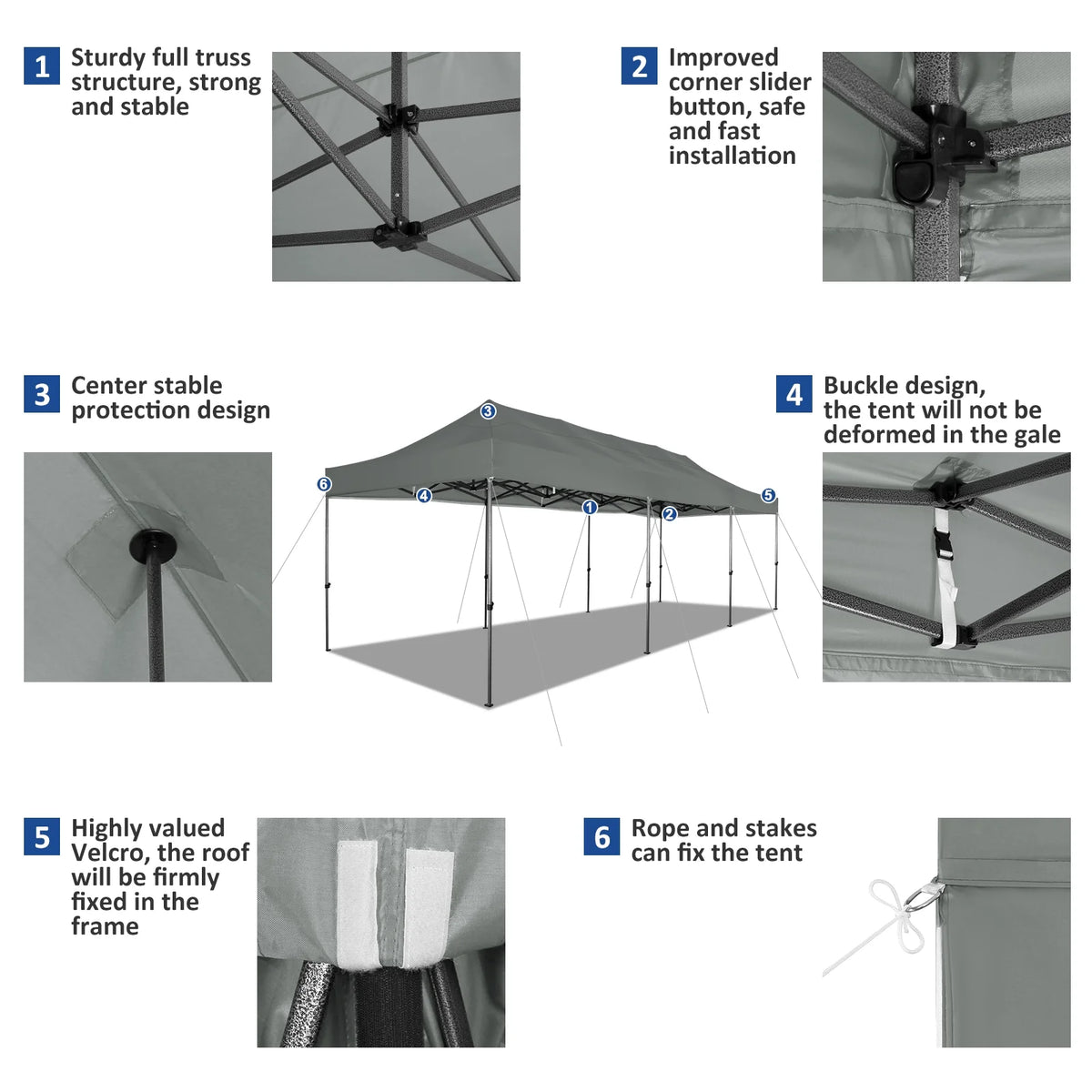10'x30' Heavy Duty Pop Up Canopy Tent with 8 Removable Sidewalls, Grey A2098