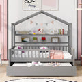 Wood Twin Size House Bed with Bookcase and Trundle E82367