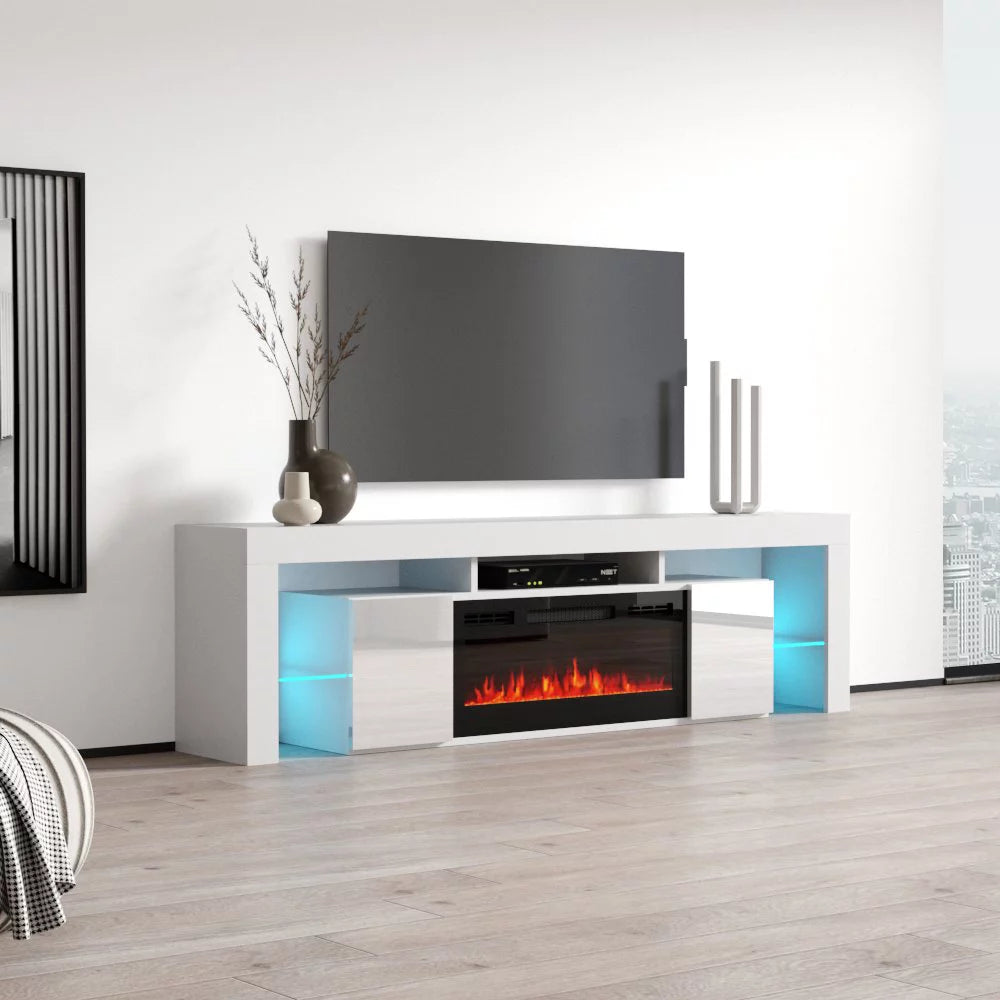 High Gloss Fireplace TV Stand with Storage Cabinets I583
