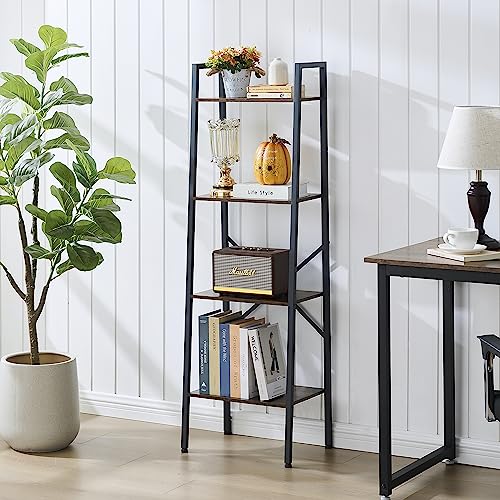 5-Tier Narrow Ladder Bookshelf, Metal Frame, Greige X223