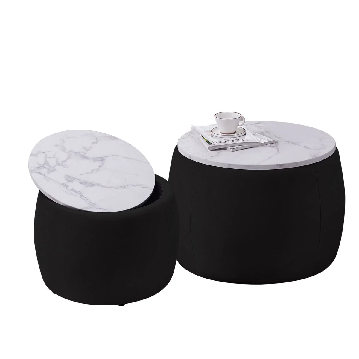 Set of 2 Round Storage End Table Black B5196