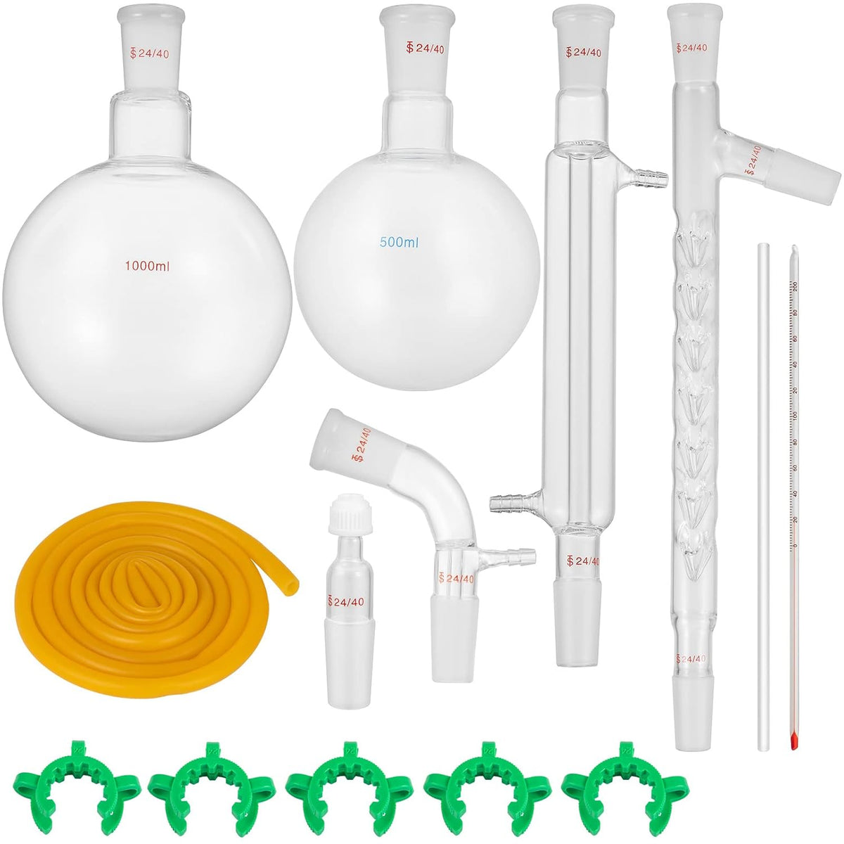 13pcs Borosilicate Glass Distillation Apparatus Kit with 1000ml Round Bottom Flask J69120
