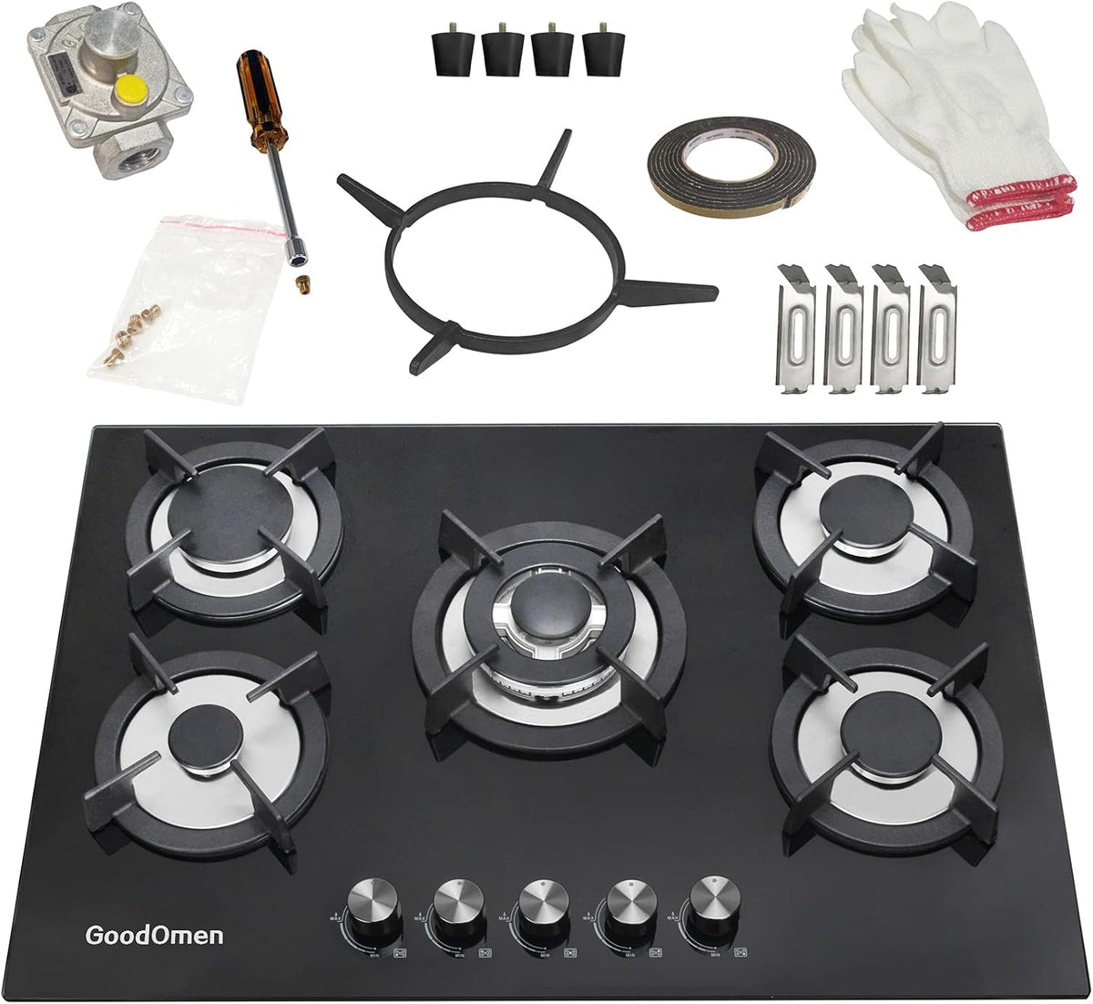 30 Inch 5 Burner Gas Cooktop with Cast Iron Grates W256