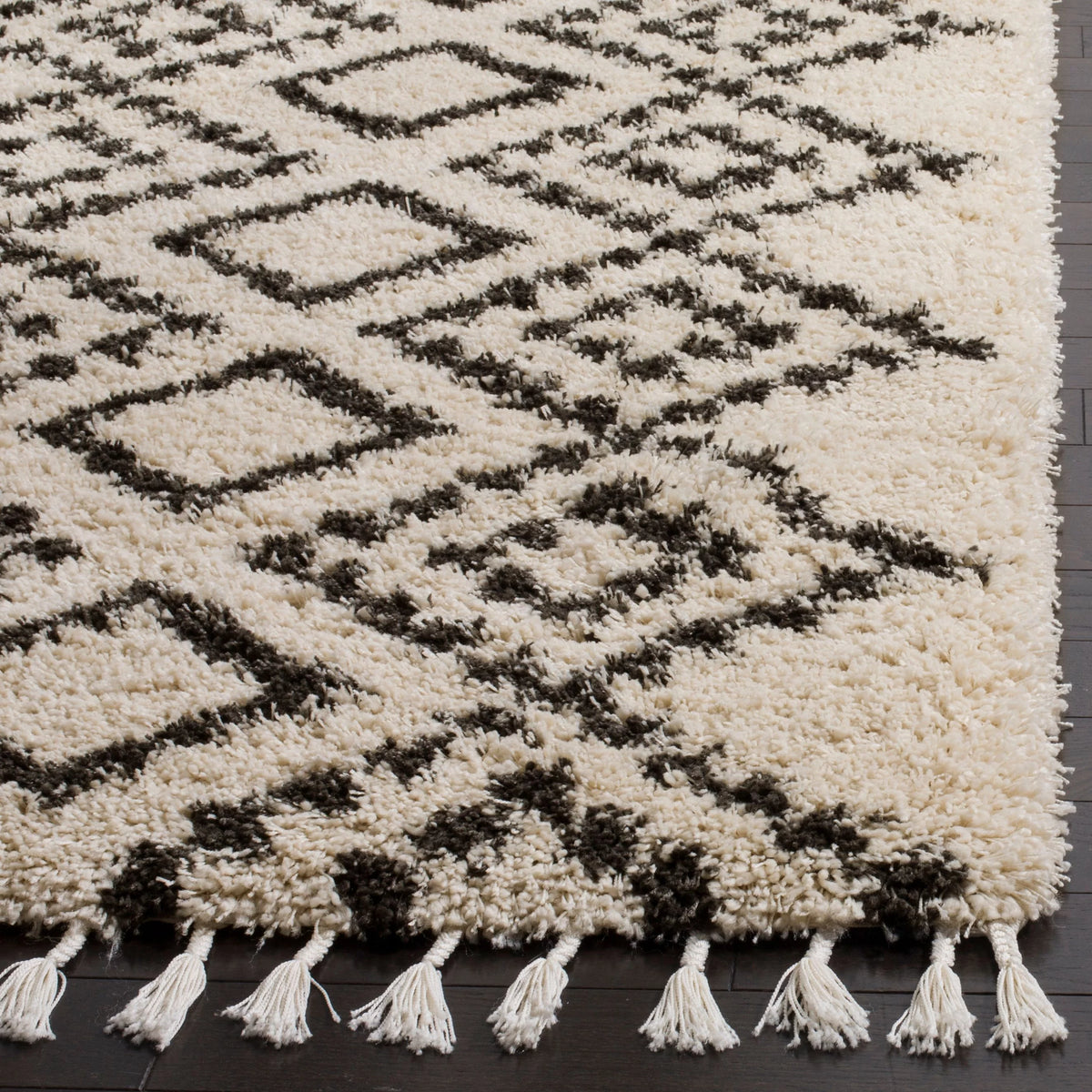Moroccan Fringe Geometric Shag Area Rug or Runner E8384