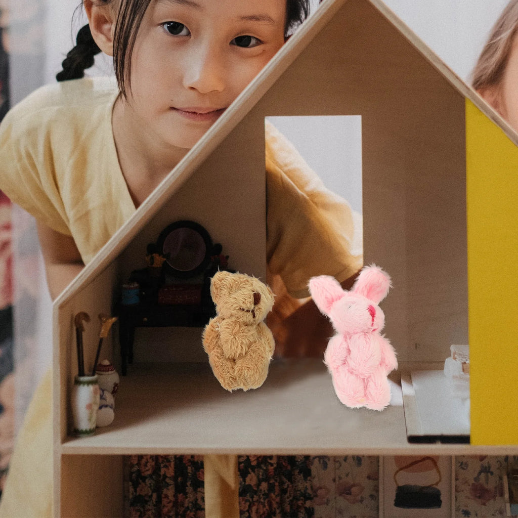 5pcs Miniature Plush Bear Rabbit Doll House Decoration Prop C632