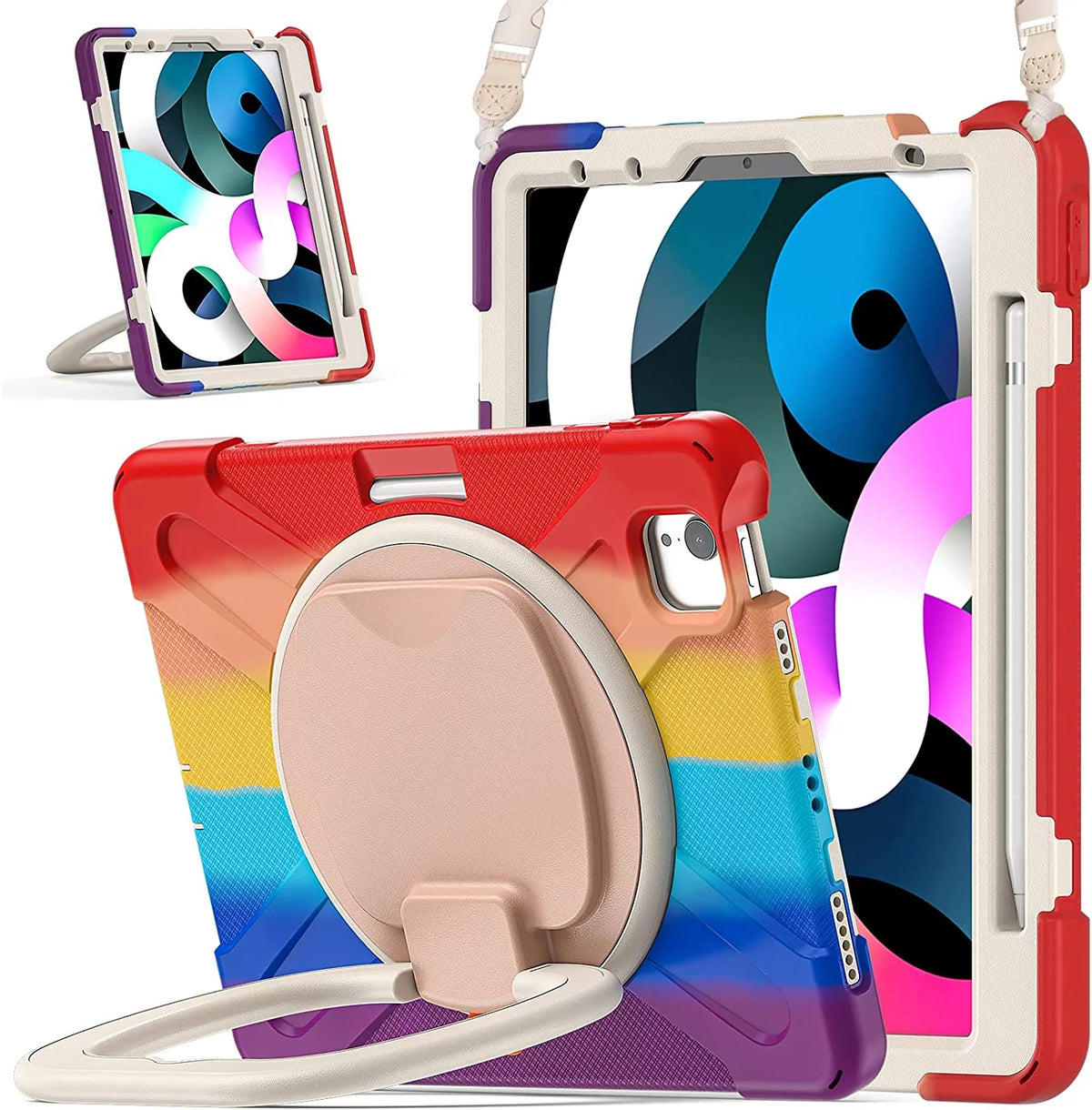 iPad Case with Rotatable Stand Shoulder Strap Pencil Holder Shockproof Silicone E40267