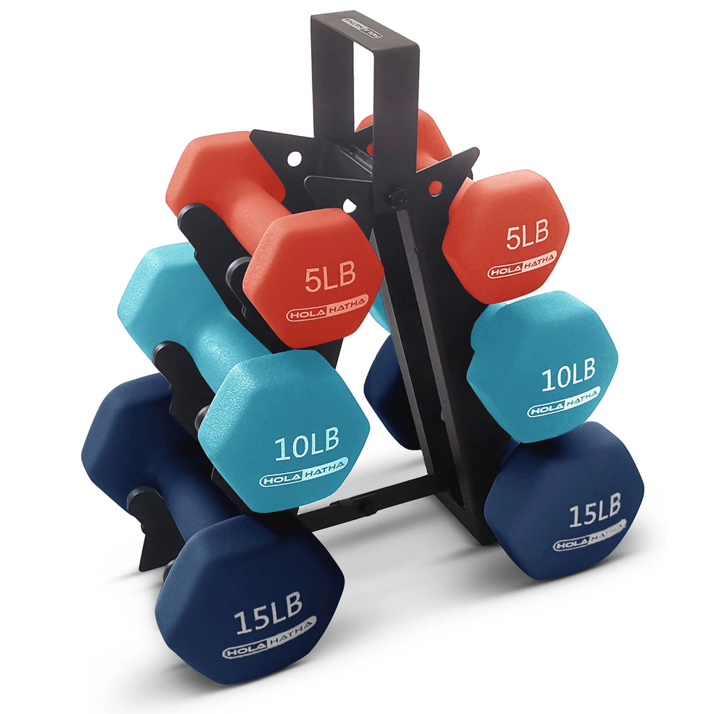 5, 10 & 15 Pound Neoprene Dumbbell Weight Set with Storage Rack M382832
