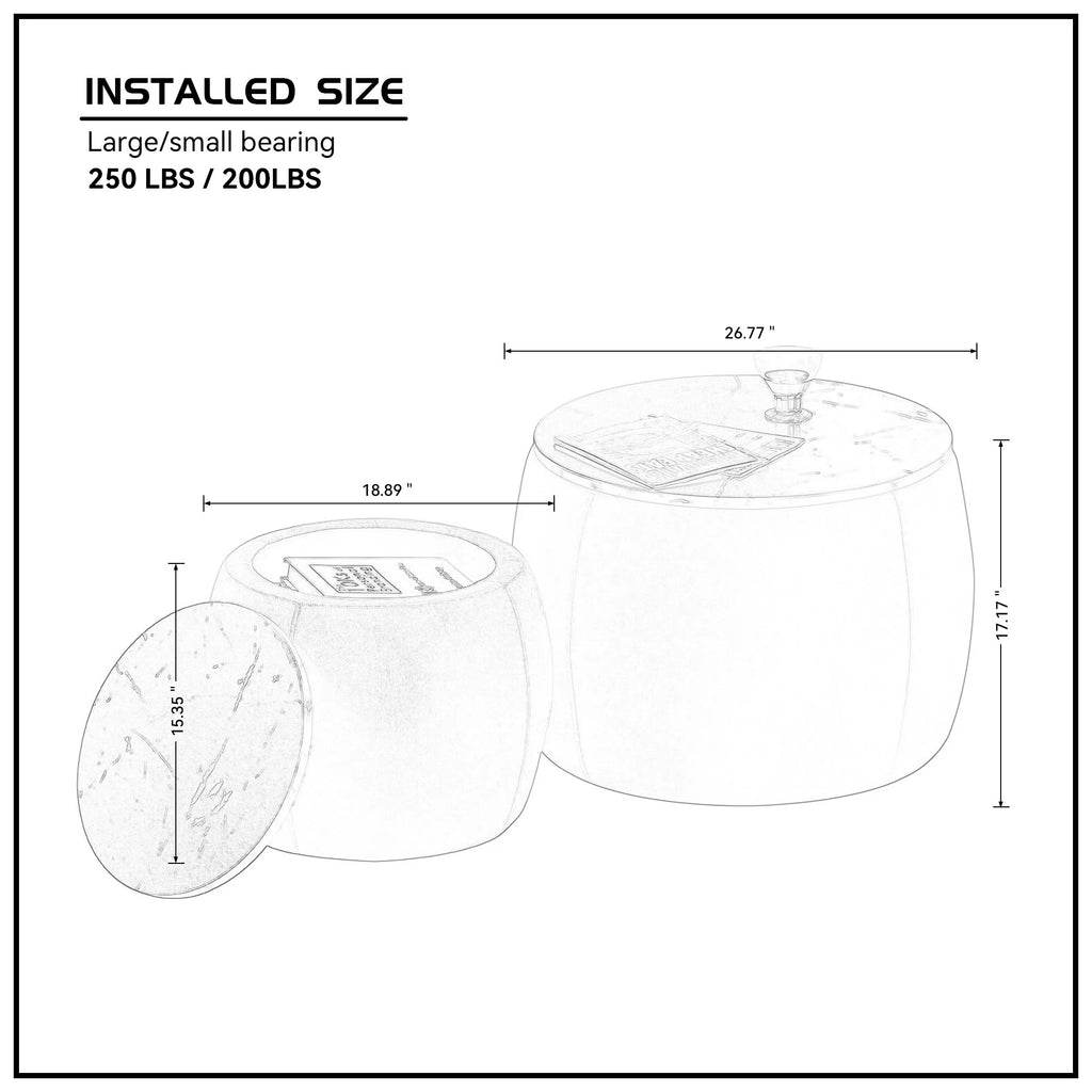 Set of 2 Round Storage End Table Black B5196