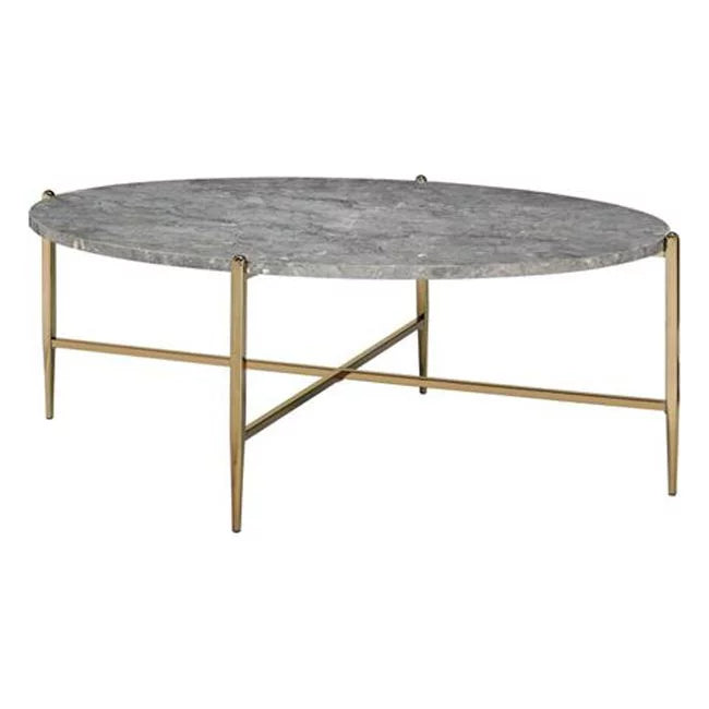 Champagne Faux Marble Metal Oval Coffee Table M65389