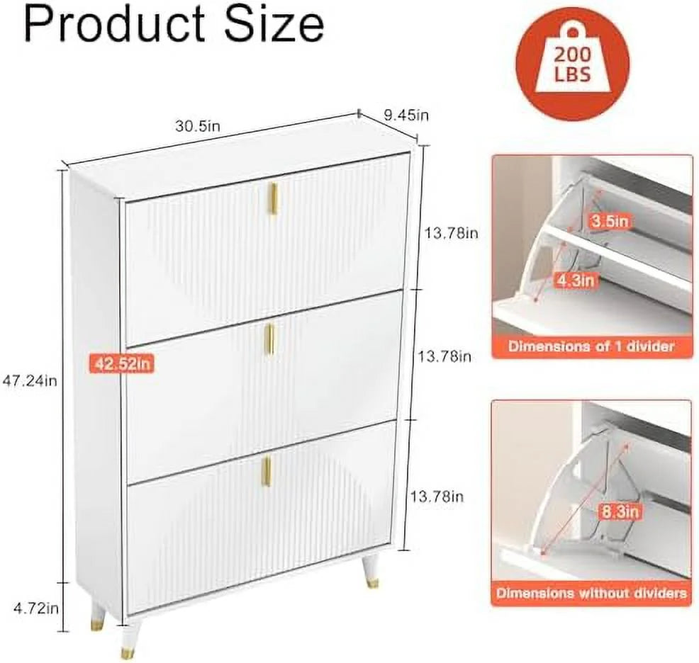 Slim White Shoe Cabinet with Flip Drawer C5464