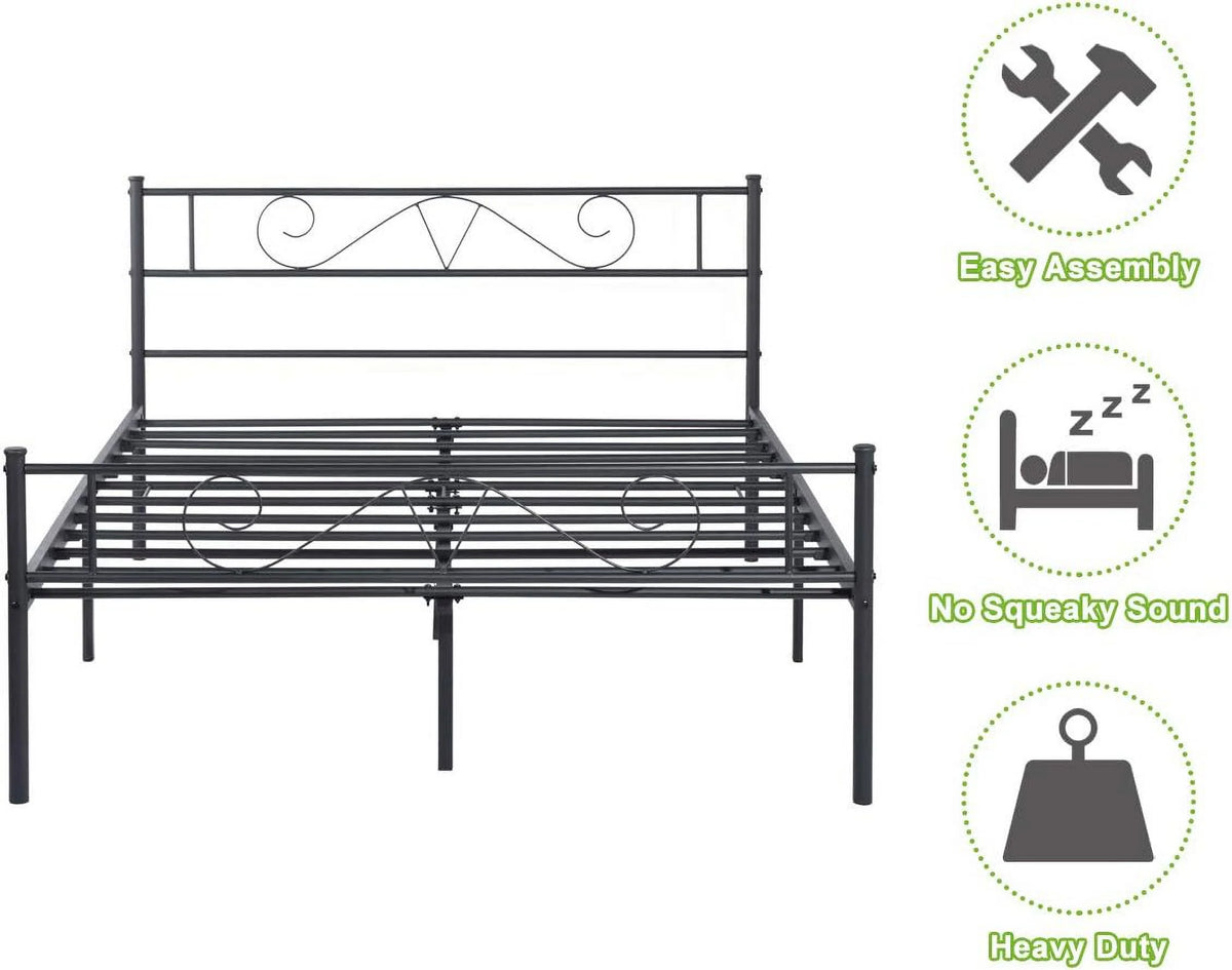 Queen Size Metal Platform Bed Frame with Headboard S932605