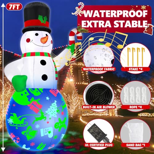 7Ft Christmas Inflatable Snowman with Music Box and Rotating LED Lights Z85469
