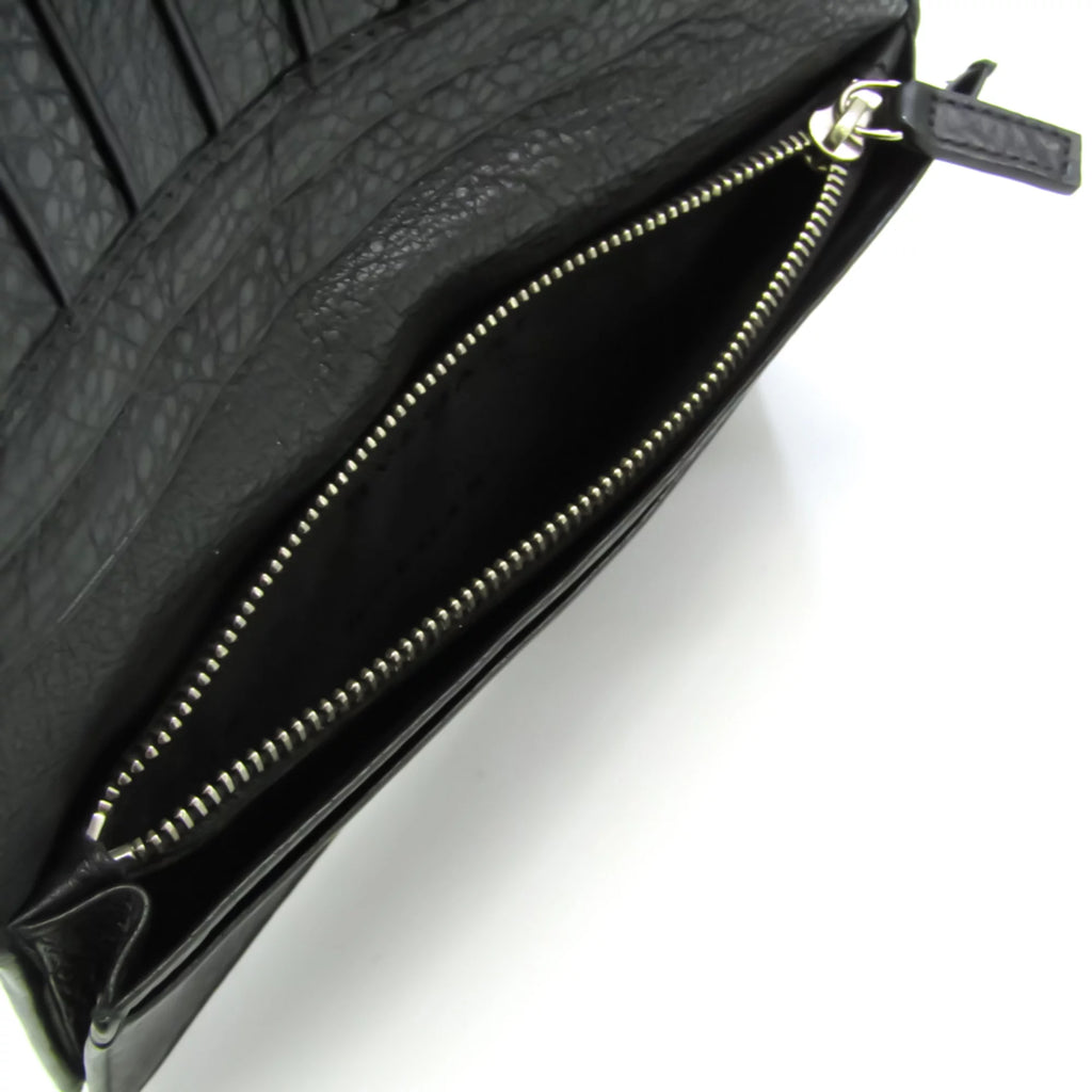 Pre-Owned Black Leather Long Wallet O8807