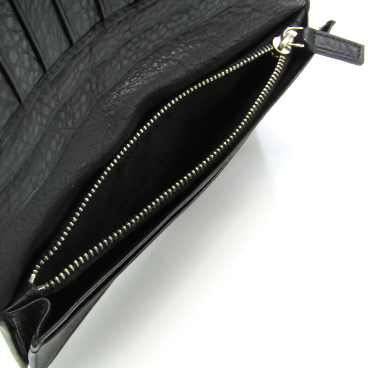 Pre-Owned Black Leather Long Wallet O8807