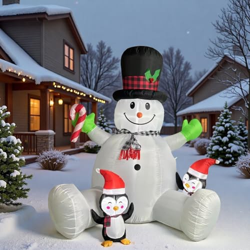 Inflatable Snowman with Penguins Christmas Decorations K9669