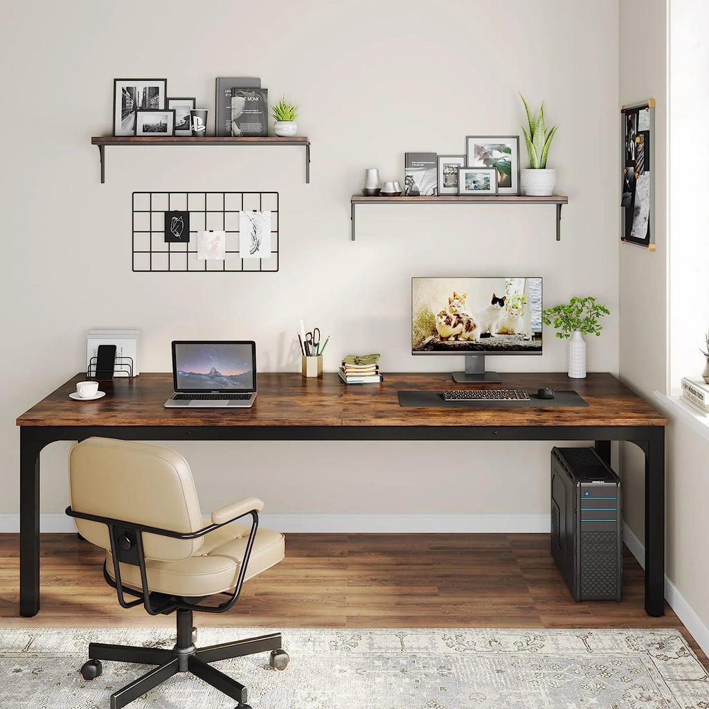 78.7 inches Extra Long Computer Desk with Adjustable Foot Pads, Rustic Brown A6043