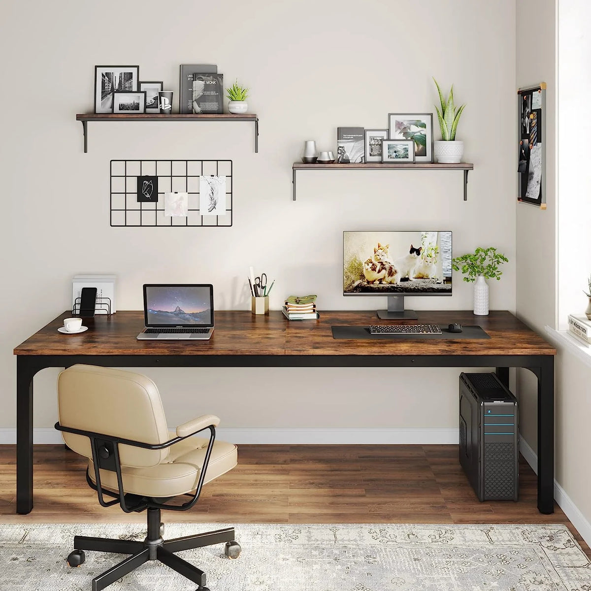 78.7 inches Extra Long Computer Desk with Adjustable Foot Pads, Rustic Brown A6043
