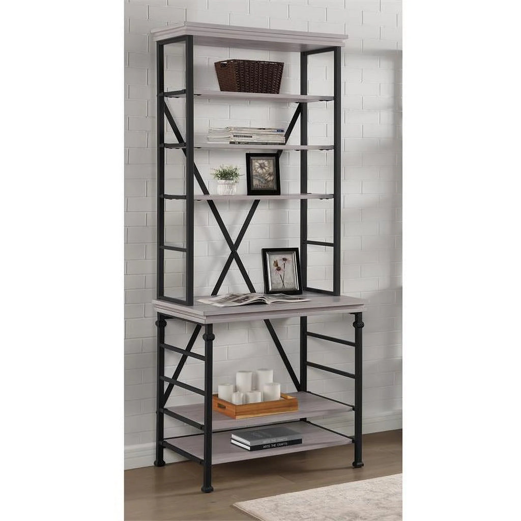 Antique White 6-Shelf Metal Bookcase W7362